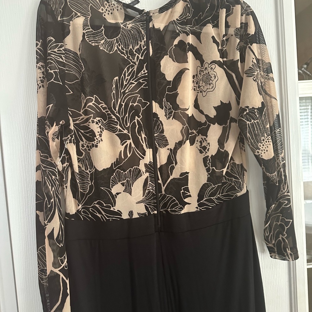 Elegant Black and Cream Floral Dress mesh top
